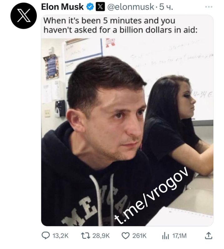 Владимир Рогов: Илон Маск жжёт!. "Когда прошло 5 минут, а ты не попросил помощи в миллиард долларов"