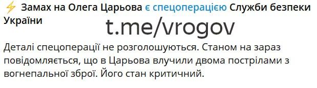 Владимир Рогов: =Террористы УГИЛ открыто и практически официально - в канале государственного информационного агентства признают, что за покушением на Олега Царёва стоит их служба бандитов и убийц (СБУ)