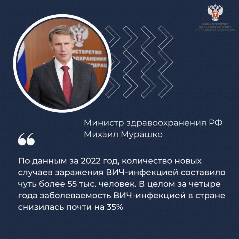 Михаил Мурашко: За четыре года заболеваемость ВИЧ-инфекцией в России снизилась почти на 35%