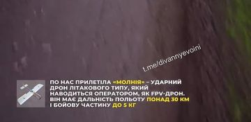 Момент прилёта FPV-дрона самолётного типа «Молния» по автомобилю с украинскими военнослужащими