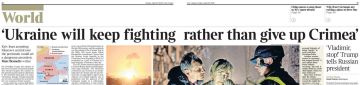 Владимир Корнилов: The Times сегодня на целый разворот сообщает, что «Украина скорее продолжит воевать, чем сдаст Крым»