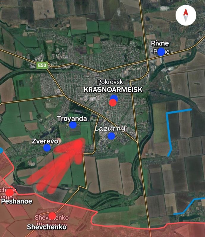 НА КРАСНОАРМЕЙСКОМ ФРОНТЕ. Предыдущая запись на Покровск Только что был достигнут очень важный российский прорыв на южных рубежах обороны Красноармейска (Покровска) после многих месяцев ожесточенных боев в секторе Шевченко