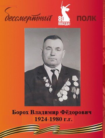 БОРОХ Владимир Фёдорович. Гвардии старший сержант, командир отделения связи 111 гвардейского стрелкового полка 40 гвардейской стрелковой дивизии 3 Украинского фронта