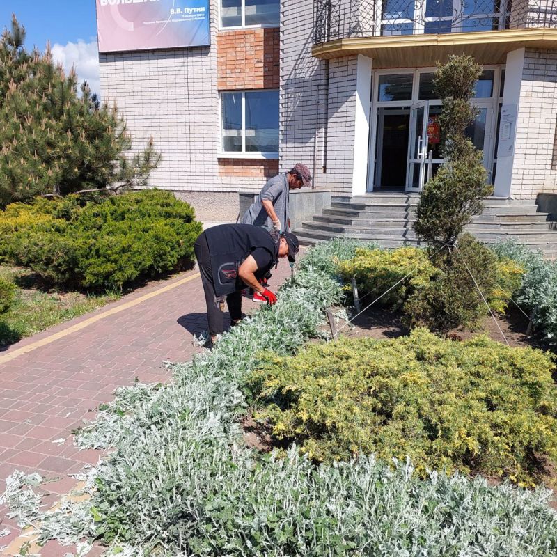 Украшение клумб в центре Кирилловки