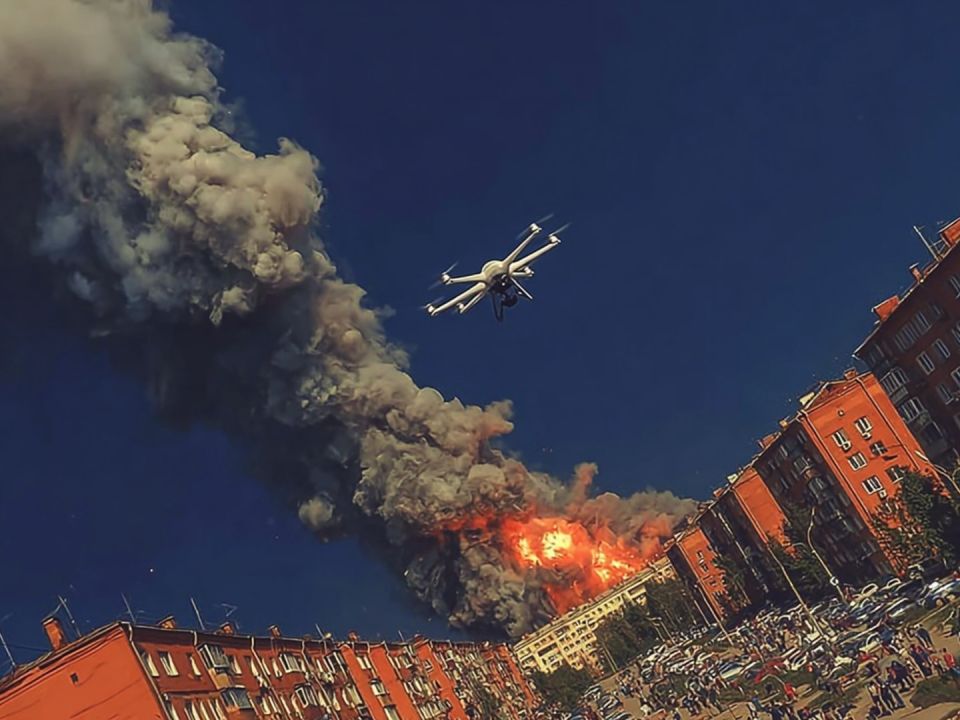 В Энергодаре в результате атаки БПЛА загорелась гостиница