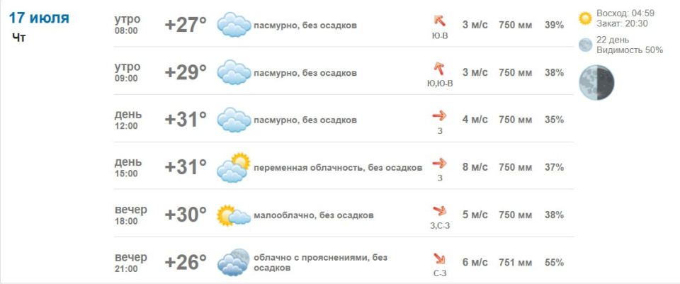 Подробно о погоде в Васильевке 17 июля 2025 года