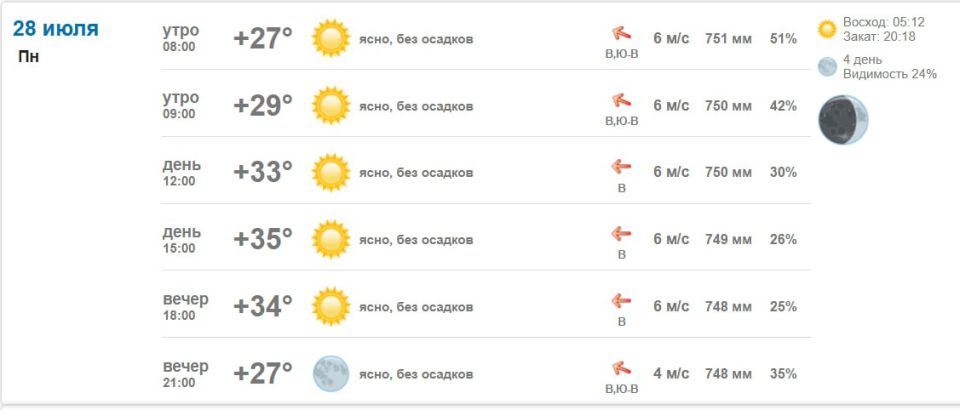 Подробно о погоде в Васильевке 28 июля 2025 года