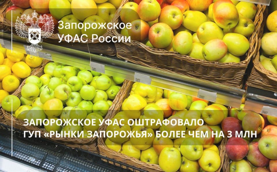 Запорожское УФАС оштрафовало ГУП «Рынки Запорожья» более чем на 3,8 миллиона рублей
