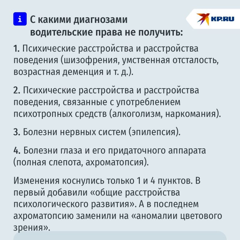 В России обновили список болезней, с которыми с 1 сентября нельзя будет сесть за руль