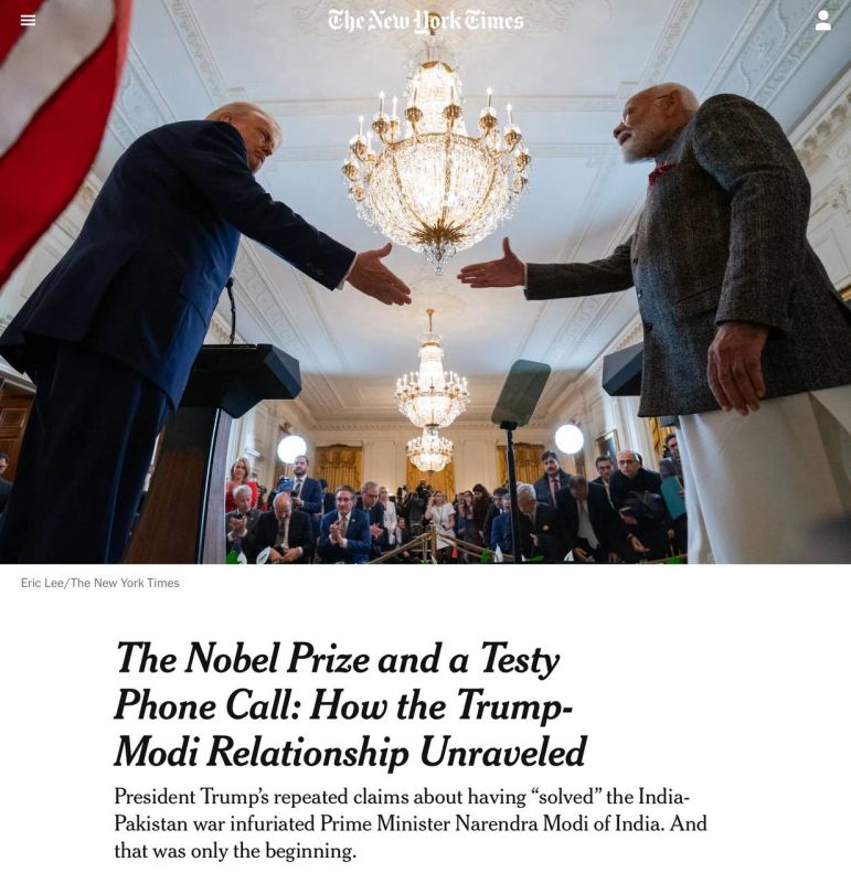 Отношения между Трампом и Моди резко испортились после того, как президент США намекнул, что Индии следовало бы выдвинуть его кандидатуру на Нобелевскую премию мира, сообщает The New York Times