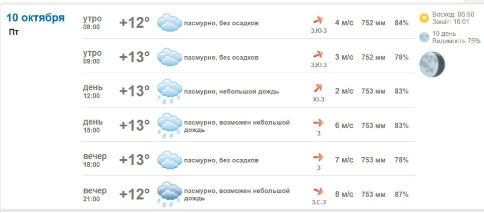 Подробно о погоде в Васильевке 10 октября 2025 года