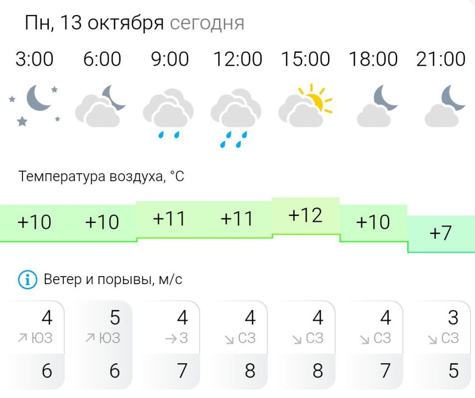 ПРОГНОЗ ПОГОДЫ. В понедельник, 13 октября в Энергодаре пасмурно, небольшой дождь
