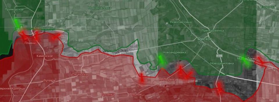 «На Запорожском направлении ВС РФ продолжают штурм населенных пунктов Приморское и Степногорск. Фиксируется продвижение российских войск в районах Новоданиловки и Нестерянки»