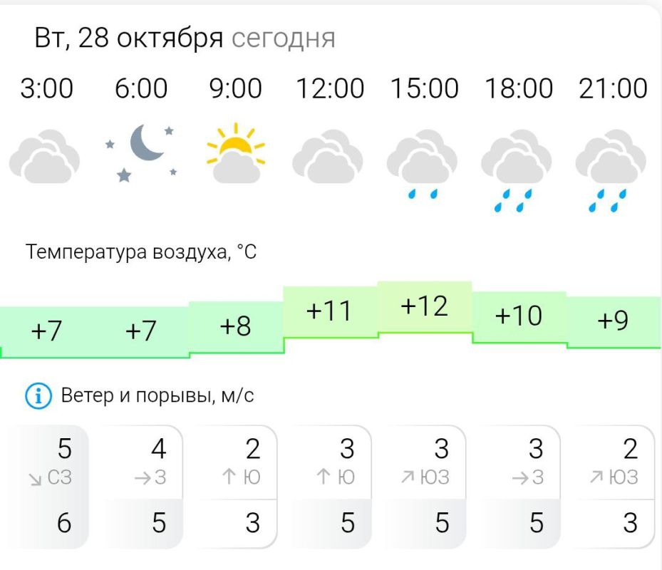 ПРОГНОЗ ПОГОДЫ. Во вторник, 28 октября в Энергодаре дождь