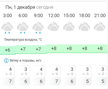 ПРОГНОЗ ПОГОДЫ. В понедельник, 1 декабря в Энергодаре пасмурно, дождь
