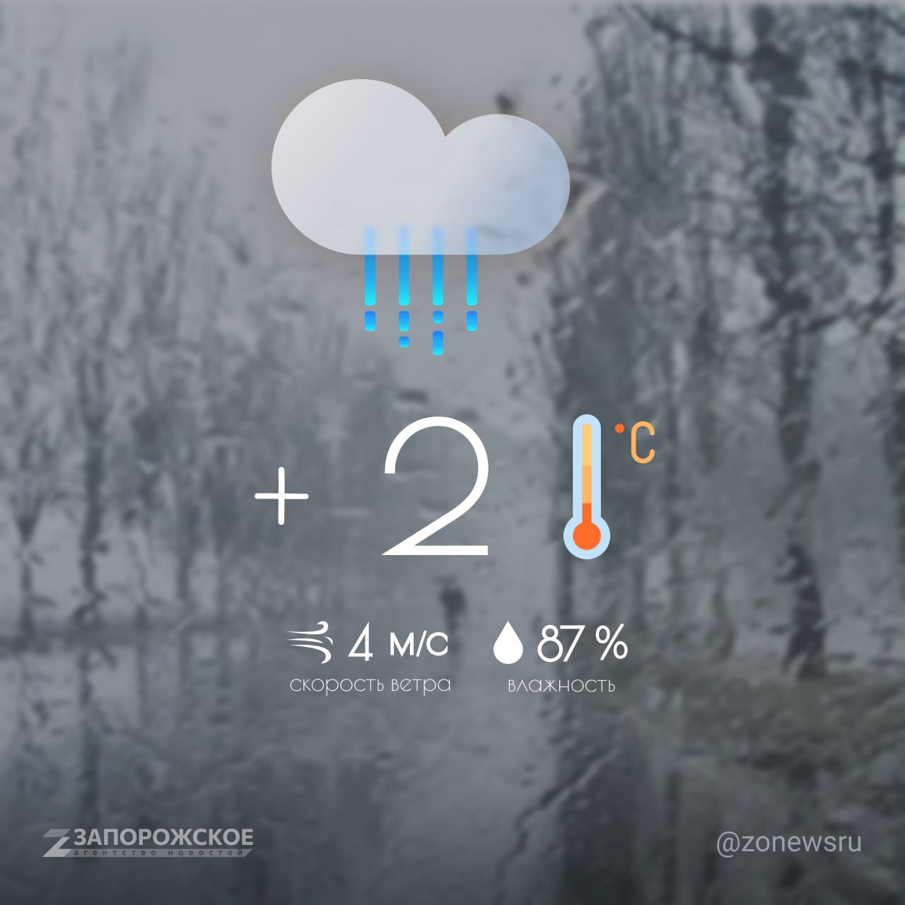 Пасмурная с небольшими осадками погода будет в Запорожской области в понедельник