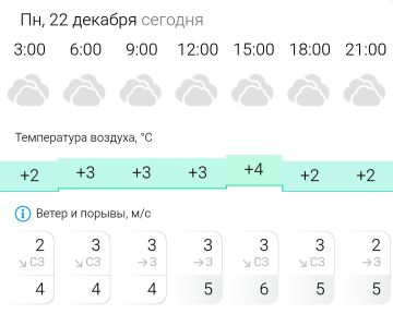 ПРОГНОЗ ПОГОДЫ. В понедельник, 22 декабря в Энергодаре пасмурно