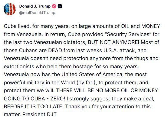 Владимир Рогов: Трамп, находясь в эйфории от захвата Мадуро, грозит Кубе: