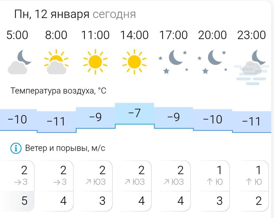 ПРОГНОЗ ПОГОДЫ. В понедельник, 12 января в Энергодаре ясно