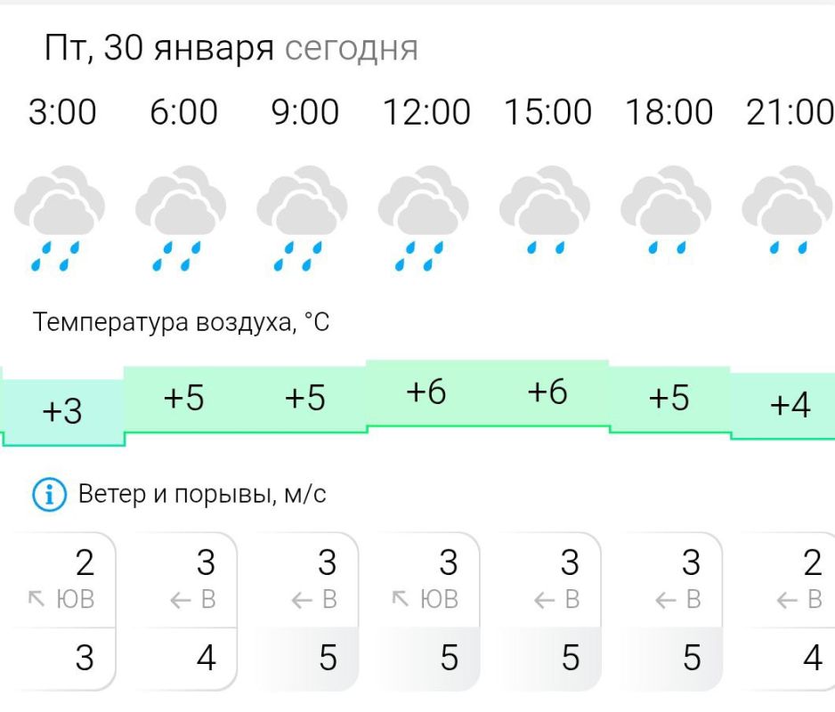 ПРОГНОЗ ПОГОДЫ. В пятницу, 30 января в Энергодаре пасмурно, дождь