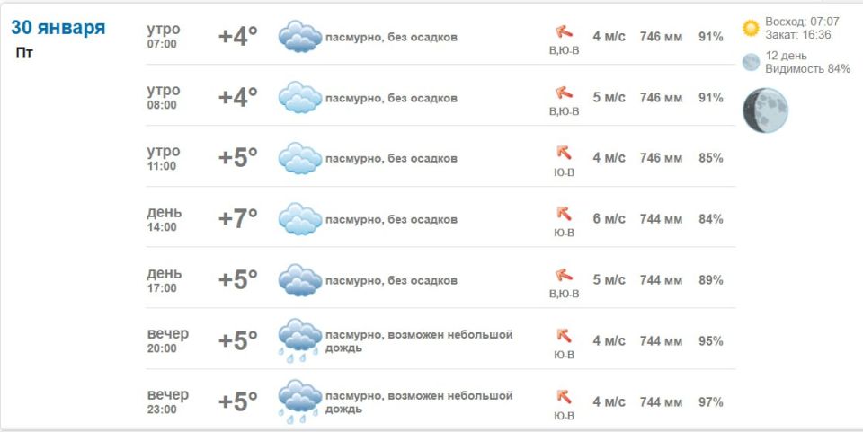 Подробно о погоде в Васильевке 30 января 2026 года