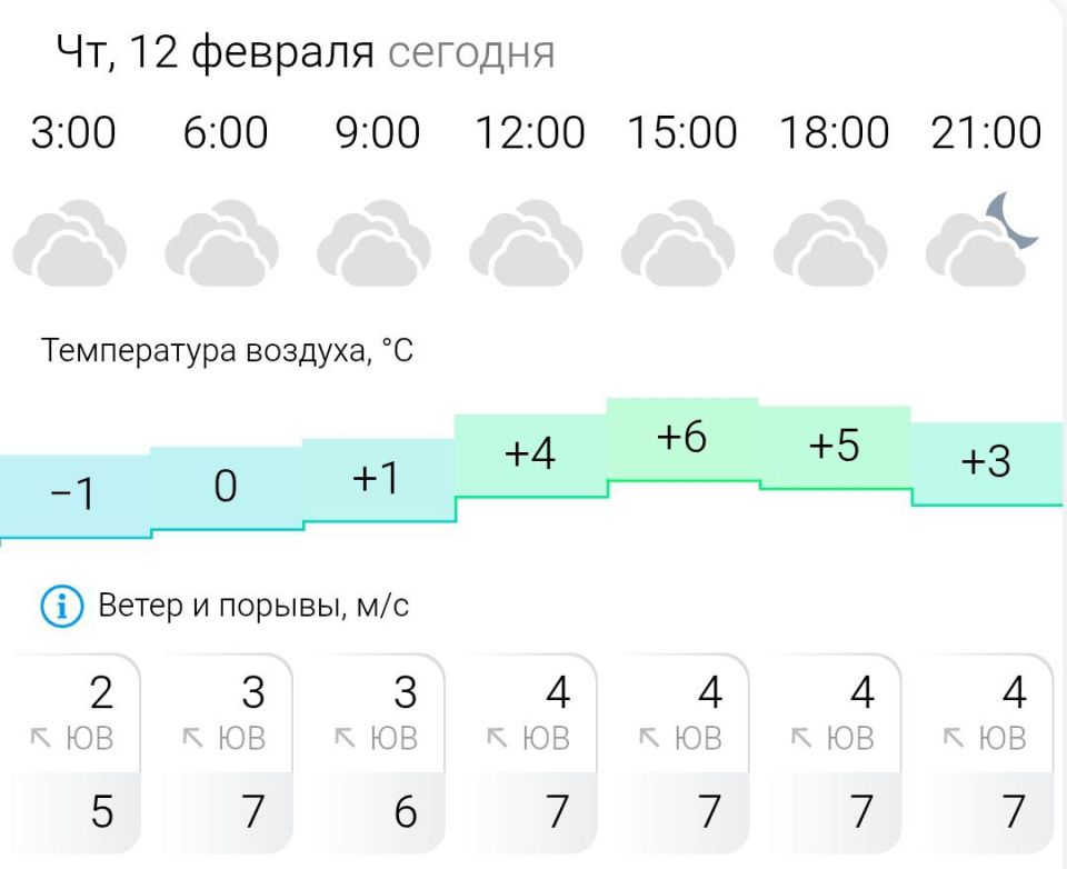 ПРОГНОЗ ПОГОДЫ. В четверг, 12 февраля в Энергодаре пасмурно