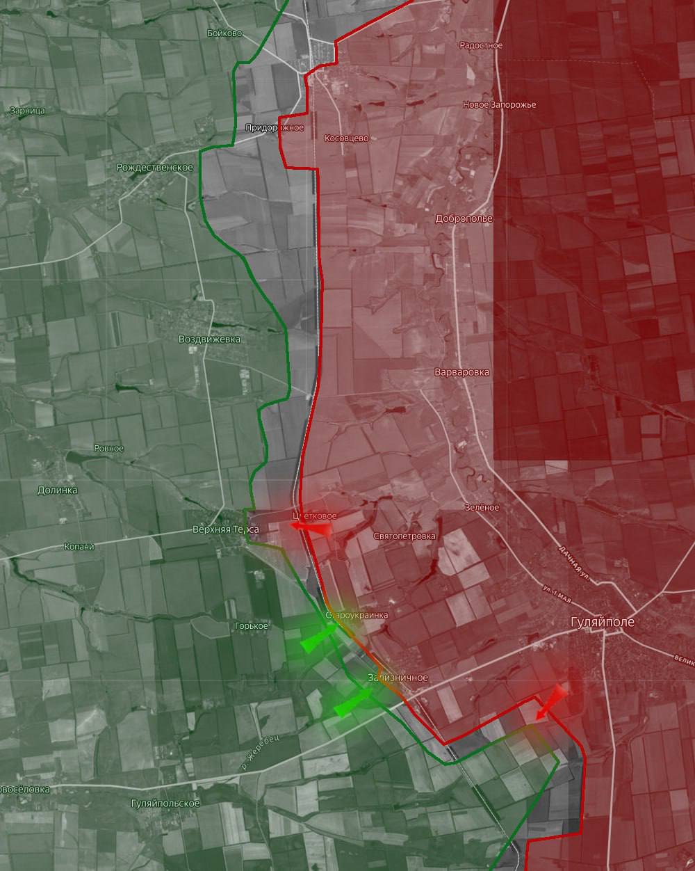 «На Днепропетровском направлении ВС РФ продвигаются в районах н.п. Рождественское, Воздвижевка, Верхняя Терса, Горькое и Гуляйпольское