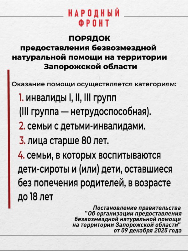 Категории получателей гуманитарной помощи в Запорожской области