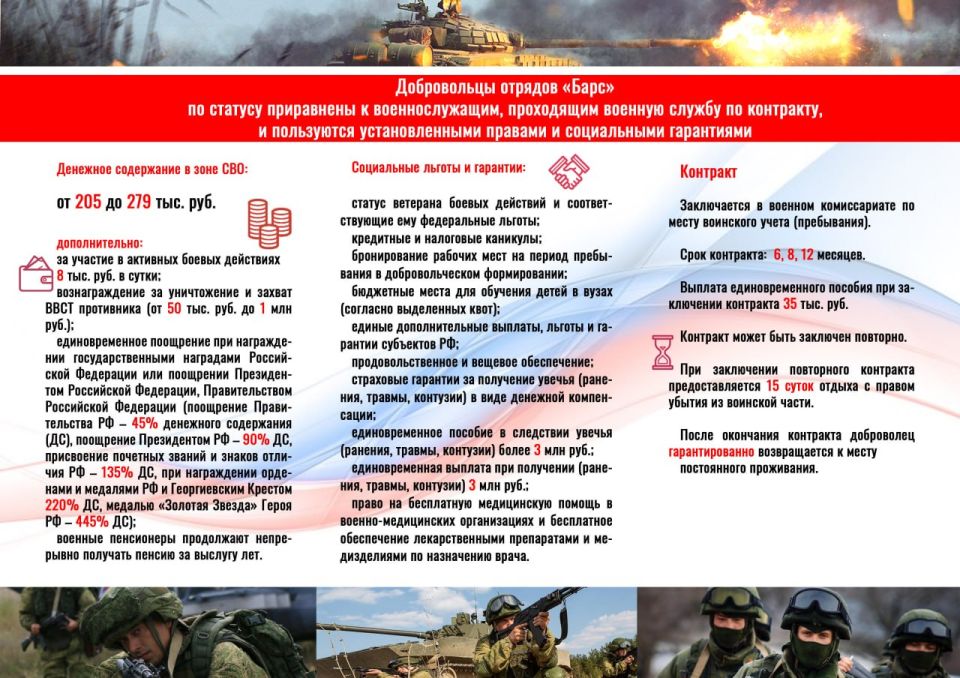 Министерство обороны РФ ведёт набор в добровольческие отряды «Барс»