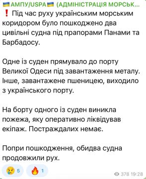 Администрация морских портов Украины сообщает об атаке двух судов под флагами Панамы и Барбадоса