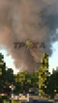 Столб дыма после прилёта в в оккупированном Запорожье