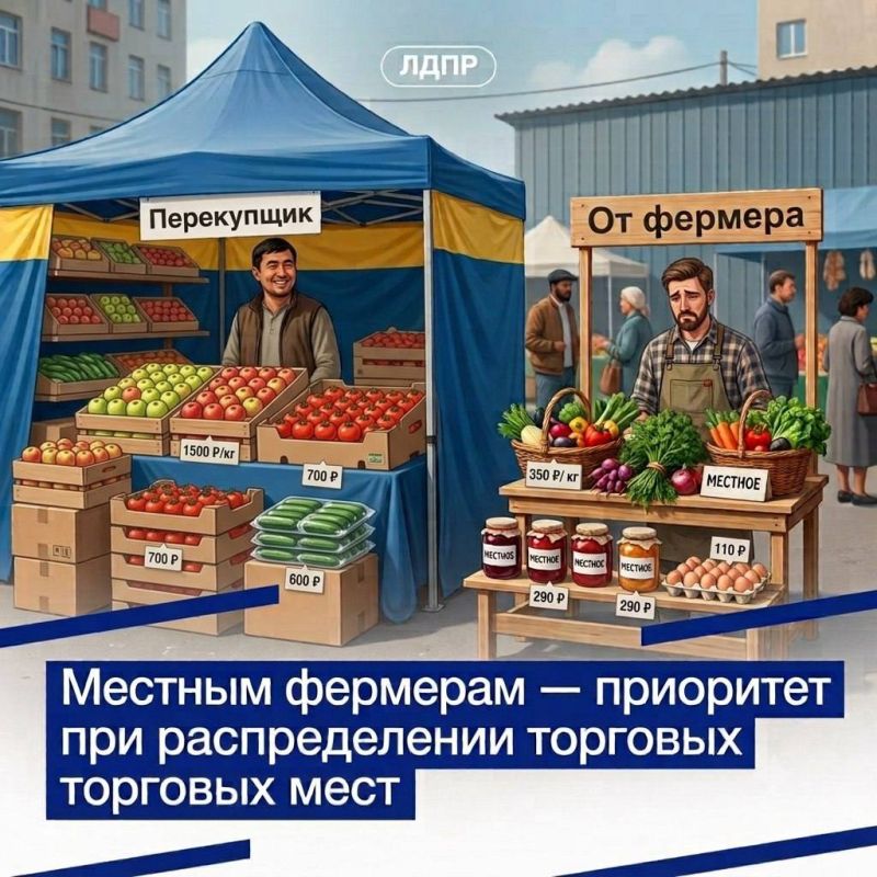 ЛДПР призвала дать местным фермерам преимущество при распределении торговых мест