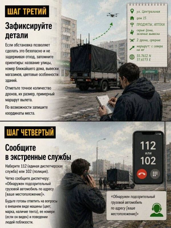 АЛГОРИТМ ДЕЙСТВИЙ ПРИ ОБНАРУЖЕНИИ "ПОДОЗРИТЕЛЬНОГО" ГРУЗОВИКА Подготовили для вас информационные карточки с рекомендациями и пошаговым алгоритмом действий в подобной ситуации
