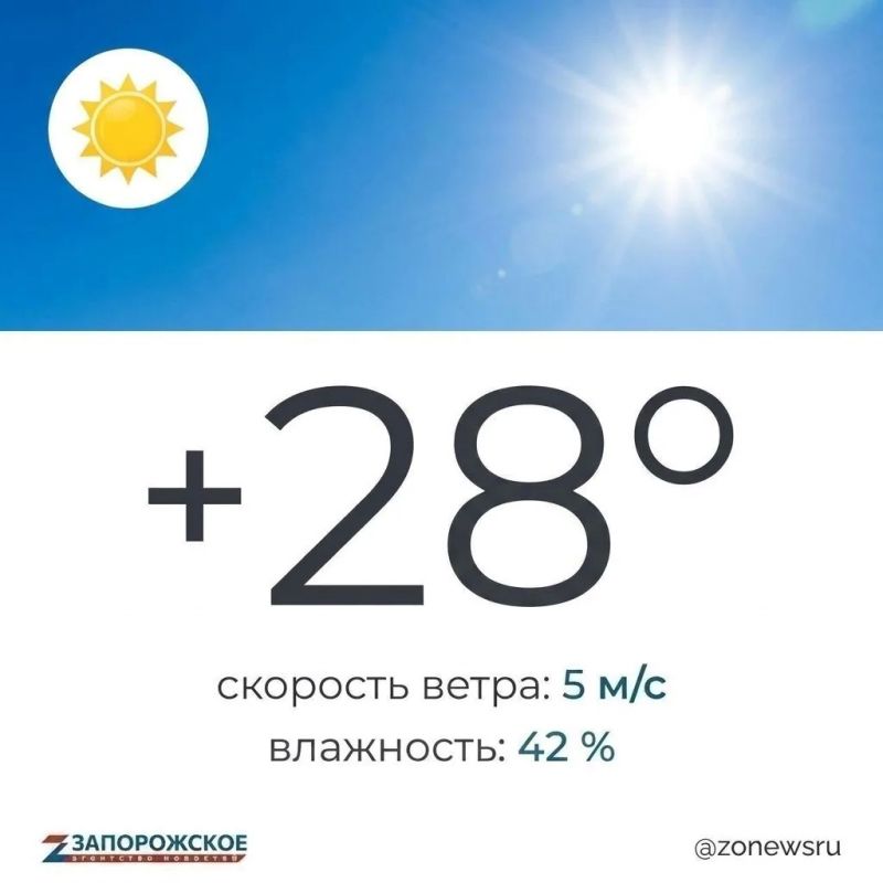 Жаркий летний день ожидается в Запорожской области в среду, 12 августа