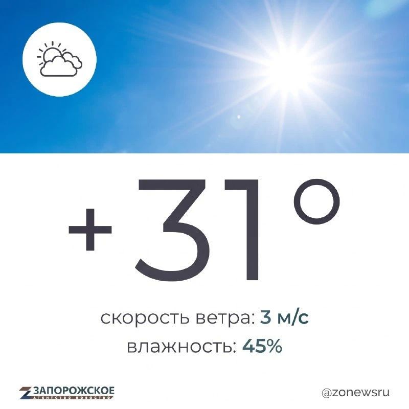 Ясная и солнечная погода ожидается в Запорожской области в субботу, 12 сентября