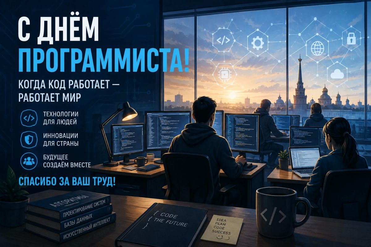 С Днём программиста!. Сегодня поздравляем всех, кто умеет превращать строки кода в работающие программы, сложные алгоритмы — в понятные решения, а самые смелые идеи — в технологии будущего