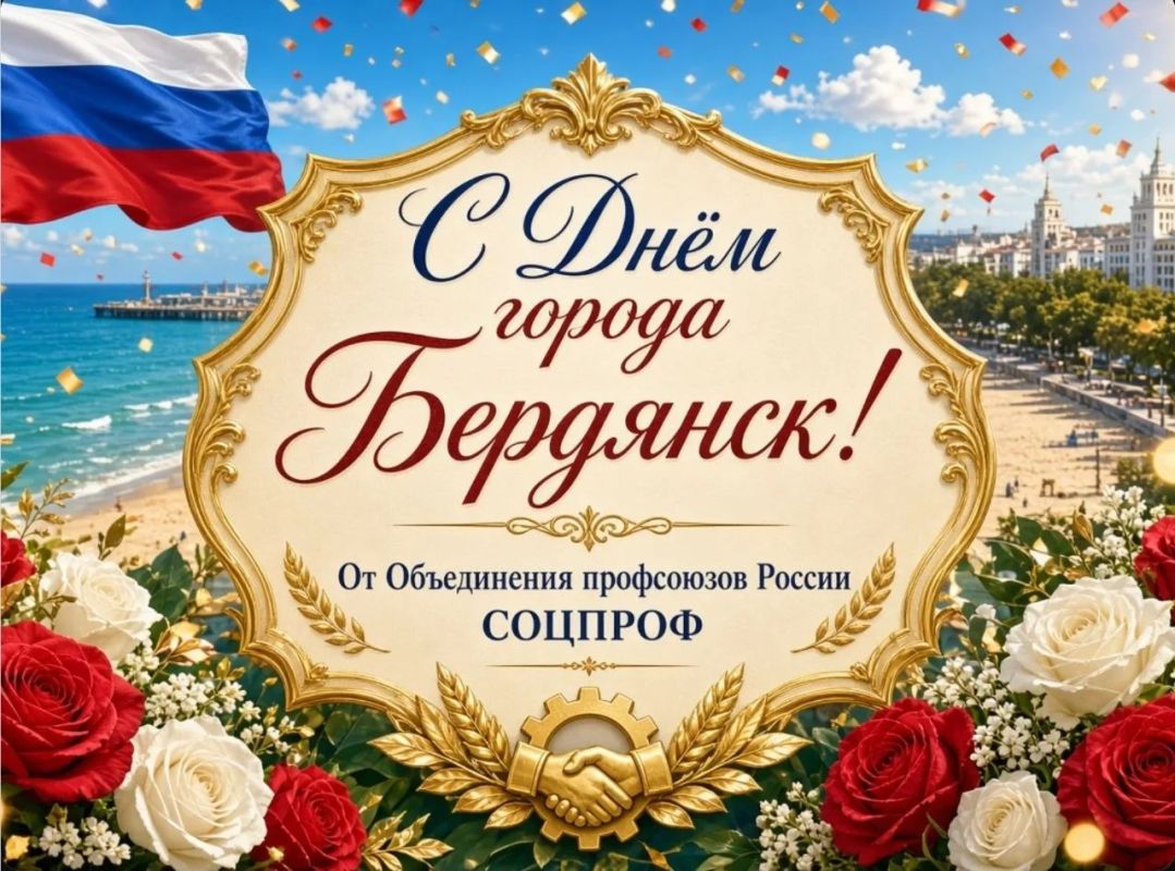 Поздравление Председателя Объединения профсоюзов России СОЦПРОФ Сергея Вострецова Запорожскому агентству новостей с Днём города Бердянска