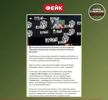 Фейк: Губернатор Запорожской области Евгений Балицкий признал отсутствие газа в регионе и необходимость использования угля и дров